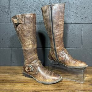 BOC Born Brown Distressed Leather Knee High Riding Boots Buckle Zip Women’s 7.5
